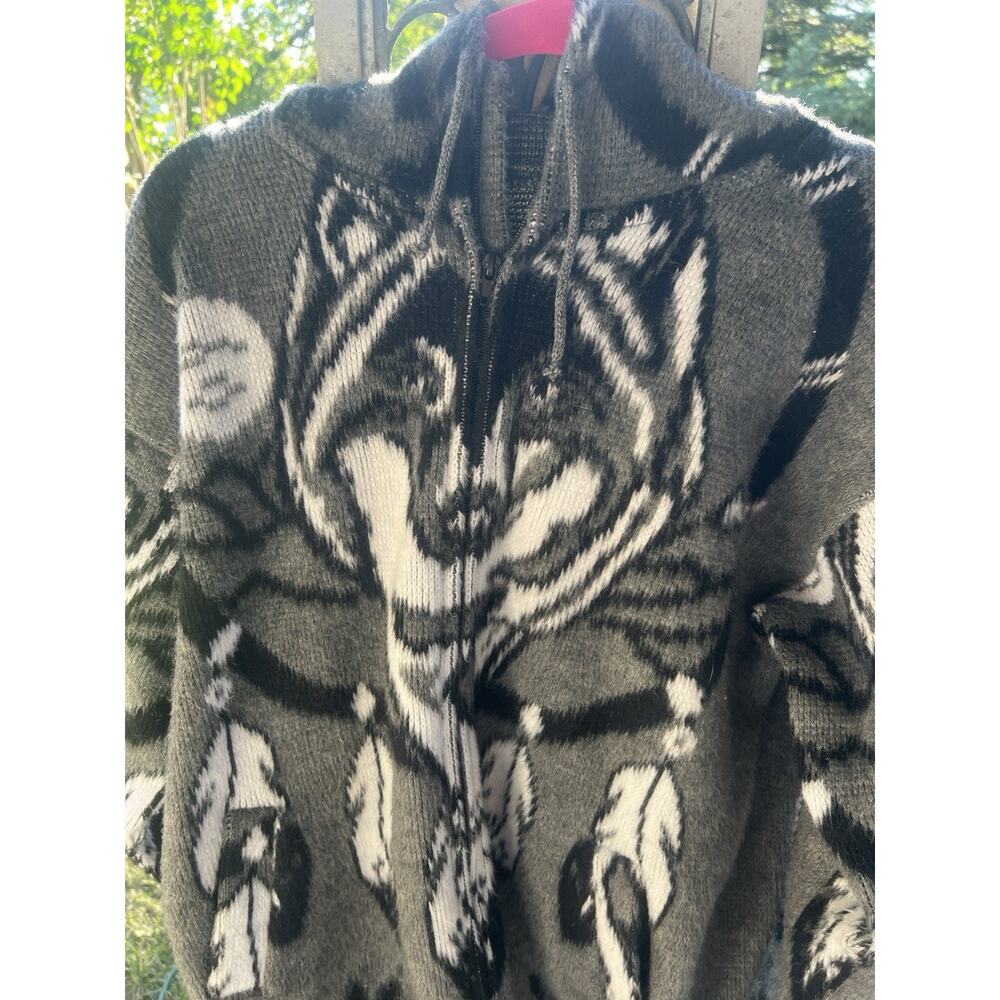 Vintage Wool Hoodie Graphic Full Zip Ecuador Sweater Men's L Native feathers - Picture 14 of 14